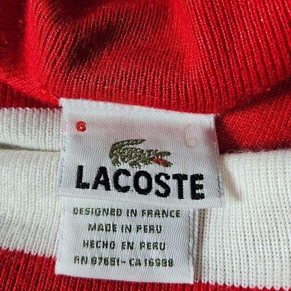 Lacoste Red White Striped Sleeveless Knit Polo Top Retro Y2K Preppy Size 6 Small - Picture 6 of 6